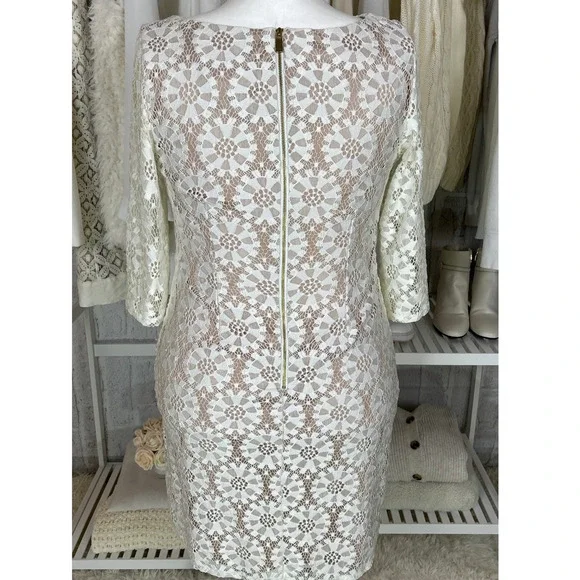 Vince Camuto Womens Size 12 White Lace Nude Lined Sheath Dress #0416 - Picture 6 of 12